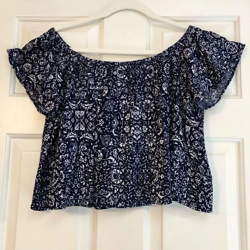 Lush Women’s Crop Top Midriff Blue Floral Top Size XL